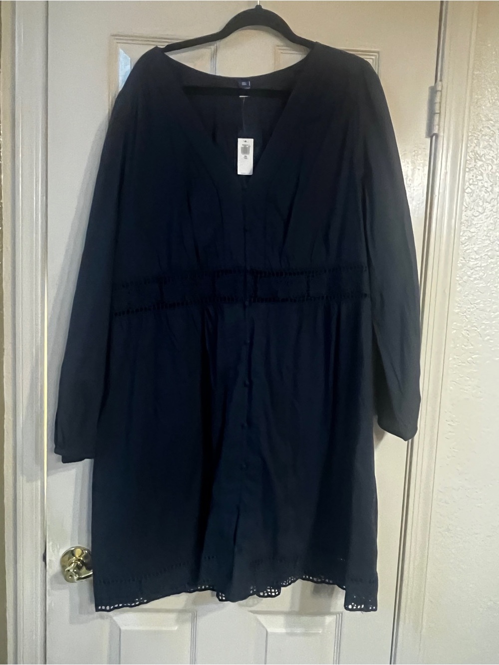 NWT Old Navy Navy Button-Front Shirt Dress with eyelet detailing
